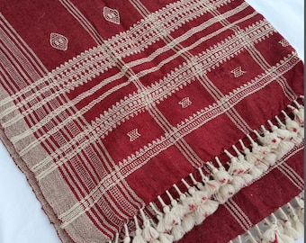 Handwoven Desi Wool (indian wool) Red Shawl/Throw From Kutch Gujarat