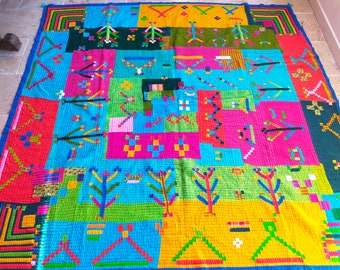Siddi Kavand - Kantha Quilt - Grande trapunta o arte tessile, realizzata con cotone riciclato - cucita a mano dalle donne del Karnataka, India