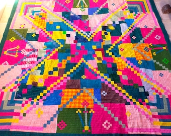 Siddi Kavand - Kantha Quilt - Grande trapunta o arte tessile, realizzata con toppe di cotone riciclato - cucita a mano da donne in India
