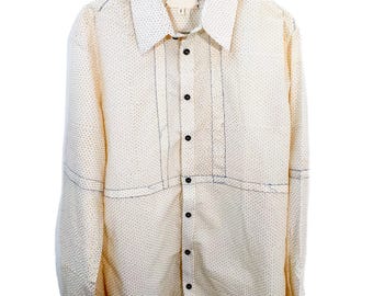 Camicia patchwork cucita a mano: stampa a blocchi indaco, cotone tinto naturalmente