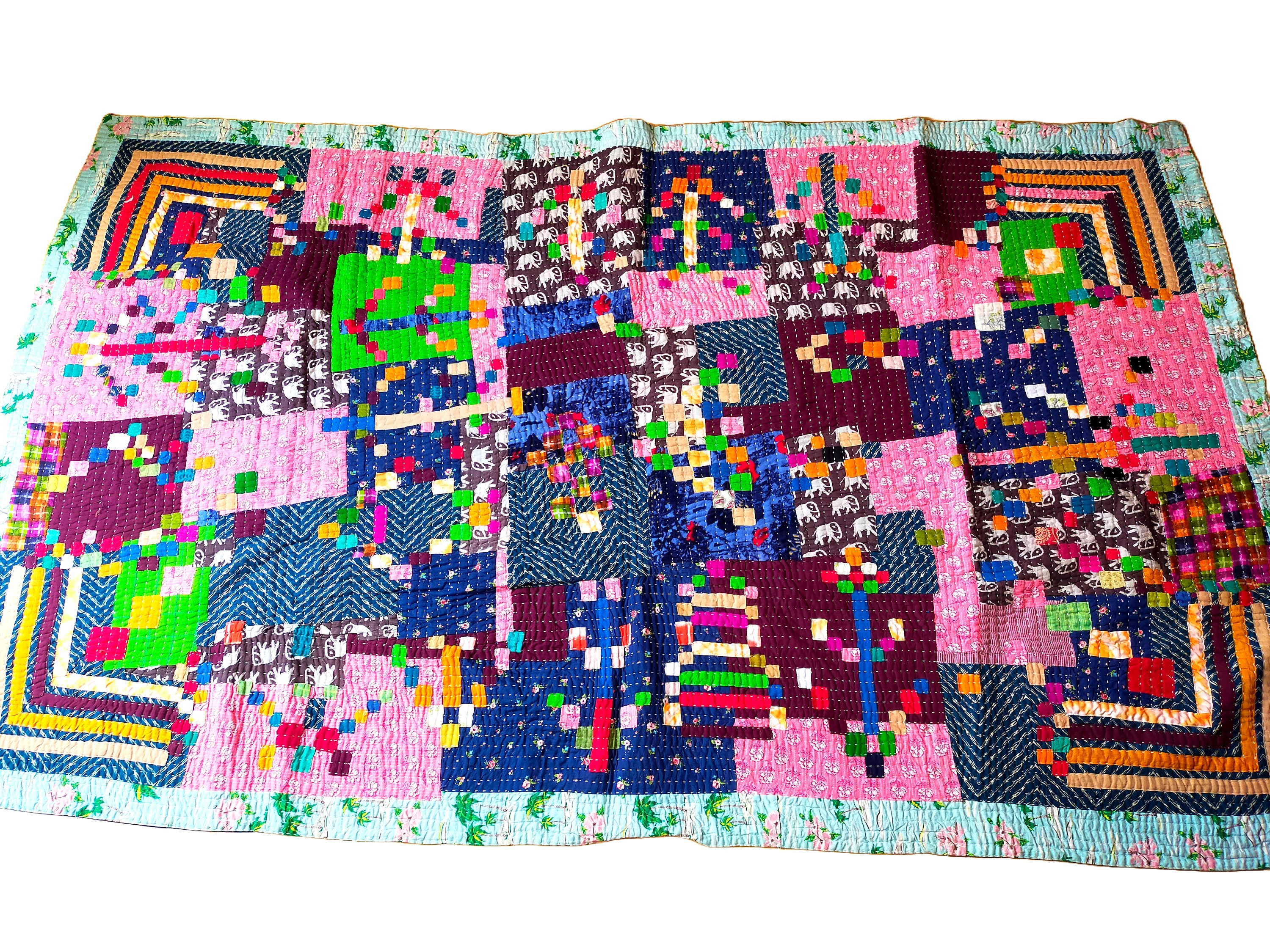 Siddi Kawandi - A Patchwork Kantha Single Quilt or Throw, Made