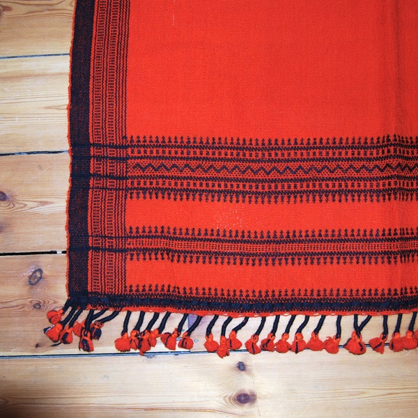 Orange Handwoven Woolen Shawl Or Throw From Kutch, India