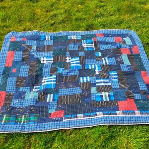 Hand-Stitched Khoudi Patchwork Blanket Made From Recycled Lungi Cotton Fabric