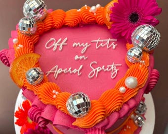 Off My Tits on Aperol Spritz Cake Topper | Funny Hen Party Cake Topper | Acrylic Birthday Cake Decoration | Cocktail Party Decor | Custom Co