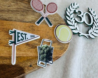 Preppy Tennis Cake Topper Set | Personalised Tennis Birthday Cake Decorations | Tennis Party Decor | Custom Age & Name Cake Topper | Sports