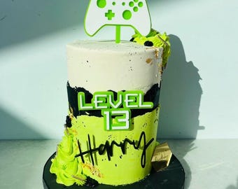 Personalised Gaming Acrylic Cake Topper Set | Xbox Inspired | Custom Name & Age | Birthday Cake Decoration