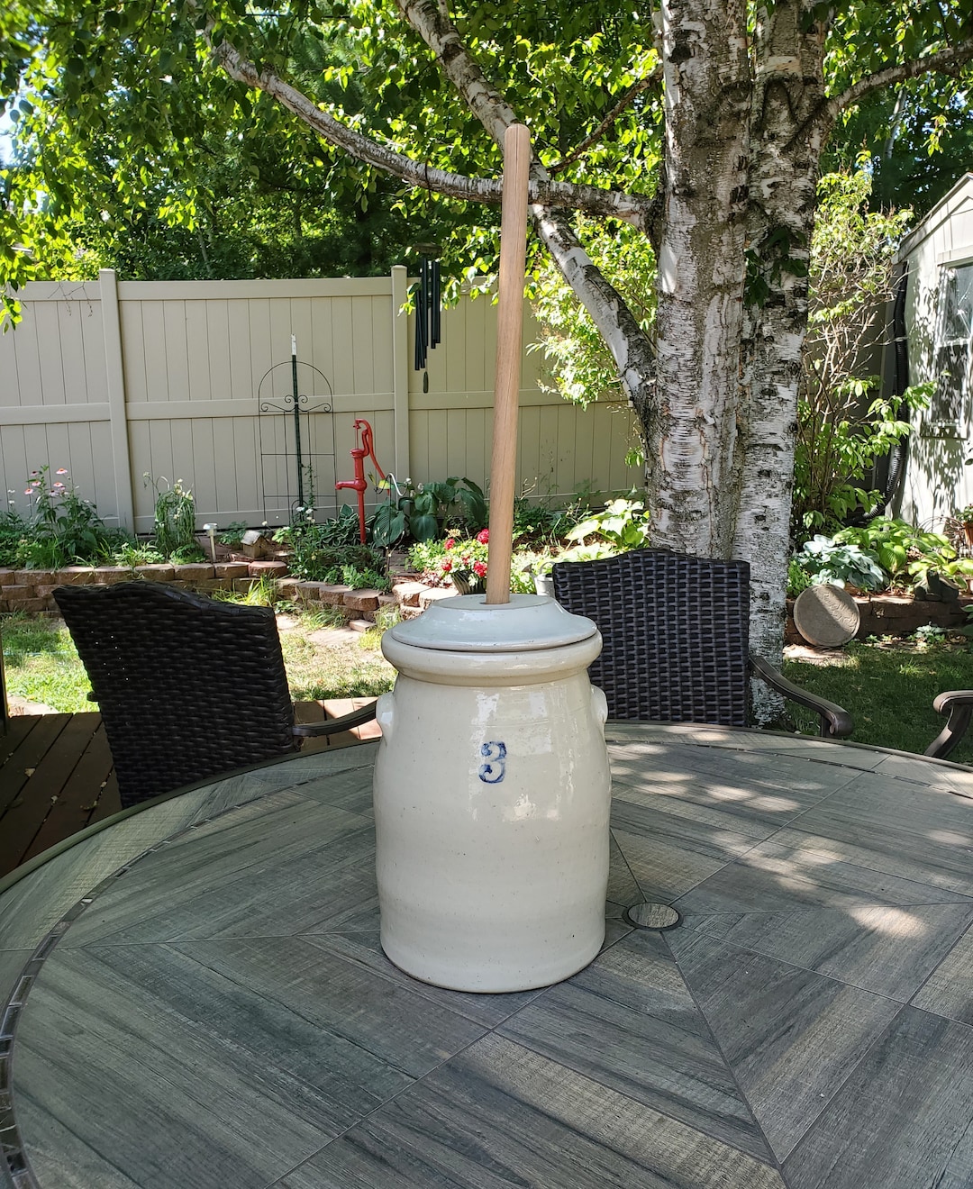 Butter Churn, Vintage Butter Churn With Lid and Wood Stomper