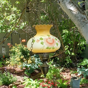 Vintage Floral Hand Painted Swag Light, Vintage Hanging Light, Vintage Hanging Lamp, Hand Painted Hanging Lamp, Vintage Floral Swag Light