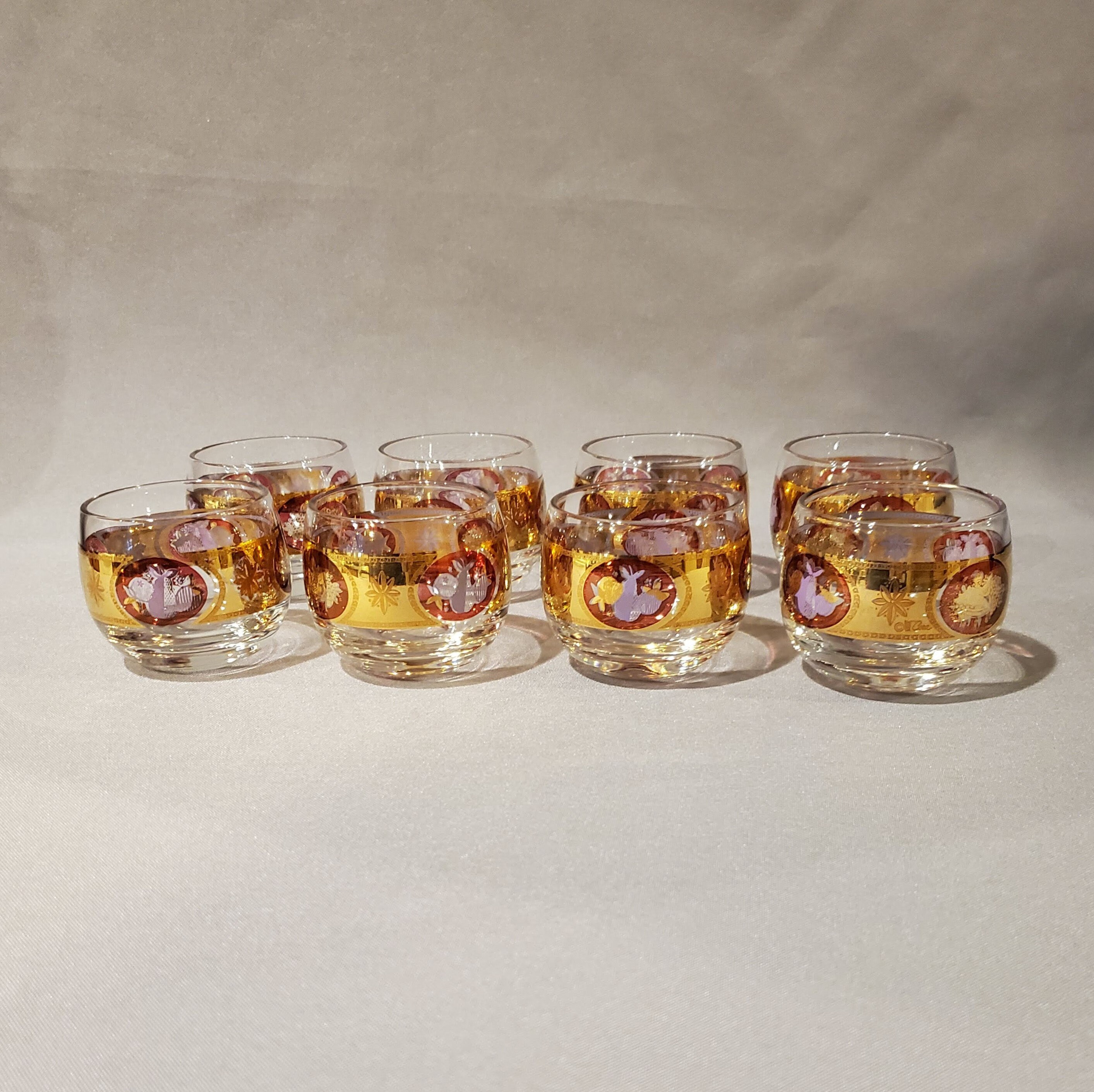 Roly Poly Bar Glasses Gold and Red Bar Glasses Set of 8 4 Etsy