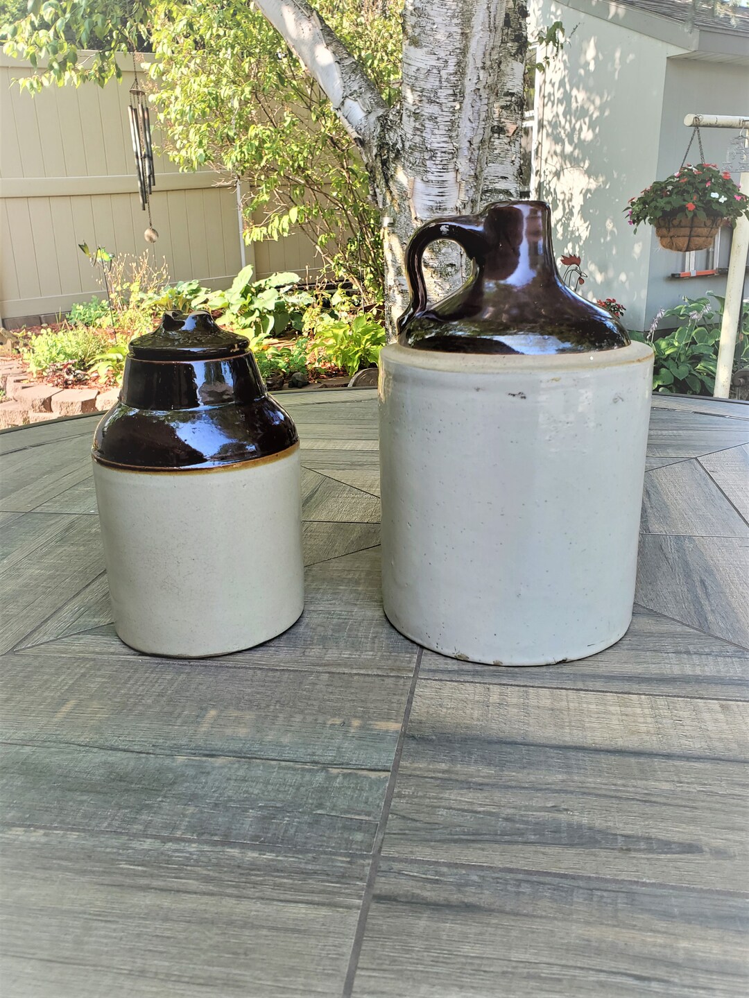 Crocks and Jugs, Jugs and Crocks, Set of 2 Old Pottery Crock and Jug