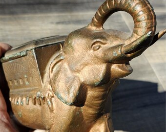 antique cast iron elephant cigarette dispenser Vintage Figural Roller 1920s Tobacciana Victorian Cast Iron Elephant Dispenser