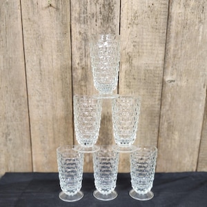 Whitehall by Indiana Glass, Set of 6 Clear Footed 12 Ounce Glasses, MCM Glasses, MCM Glassware, Vintage Glassware, Clear Glasses