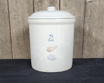 2 Gallon Red Wing Crock with Lid, 2 Gallon Redwing Crock with Lid, Union Stoneware Company, Red Wing, Minnesota, Antique Crock, Crock Lid
