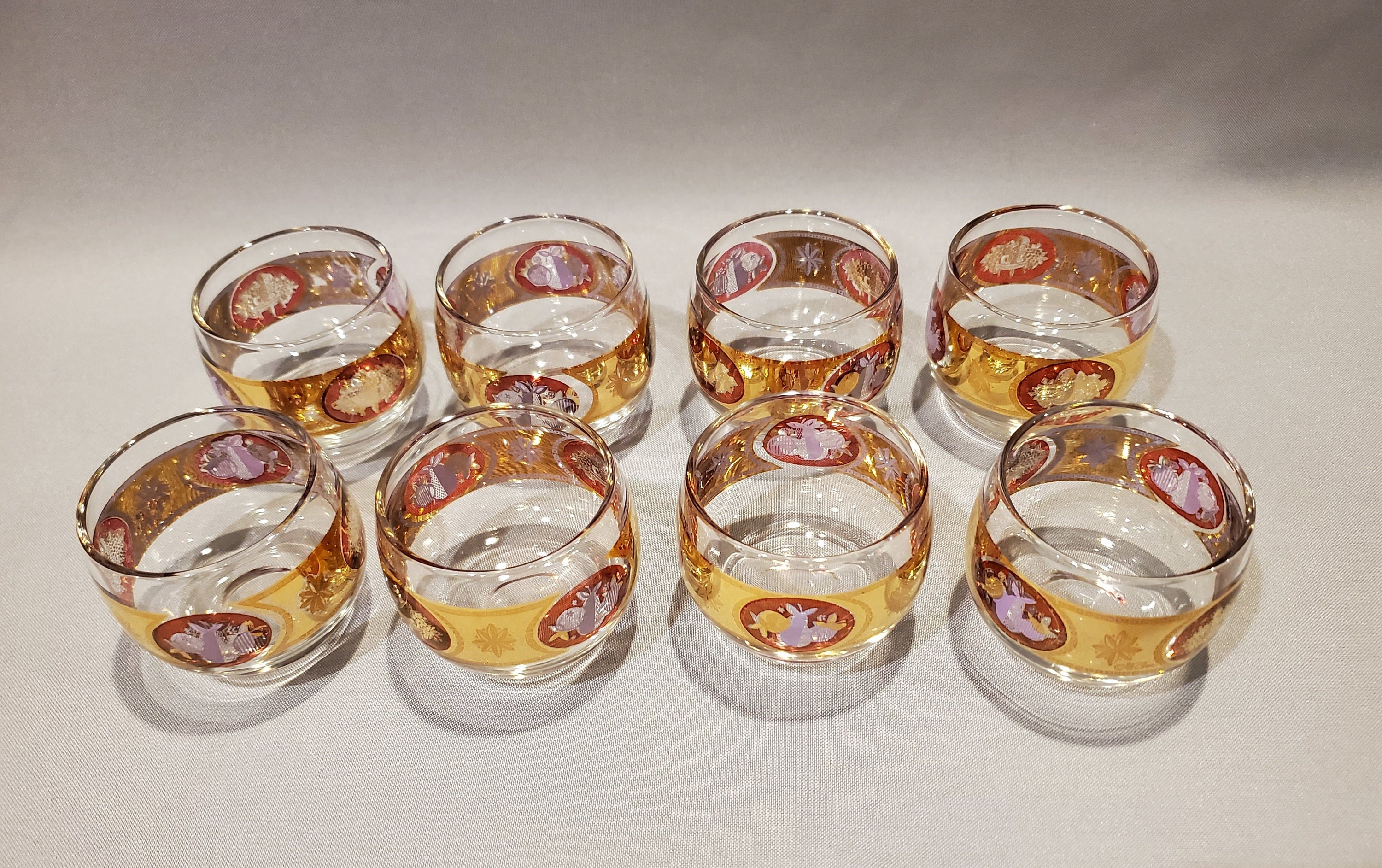Roly Poly Bar Glasses Gold and Red Bar Glasses Set of 8 4 Etsy