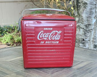 Vintage Coca Cola Cooler: 1950s Model 201 Portable Cooler with Bottle Opener