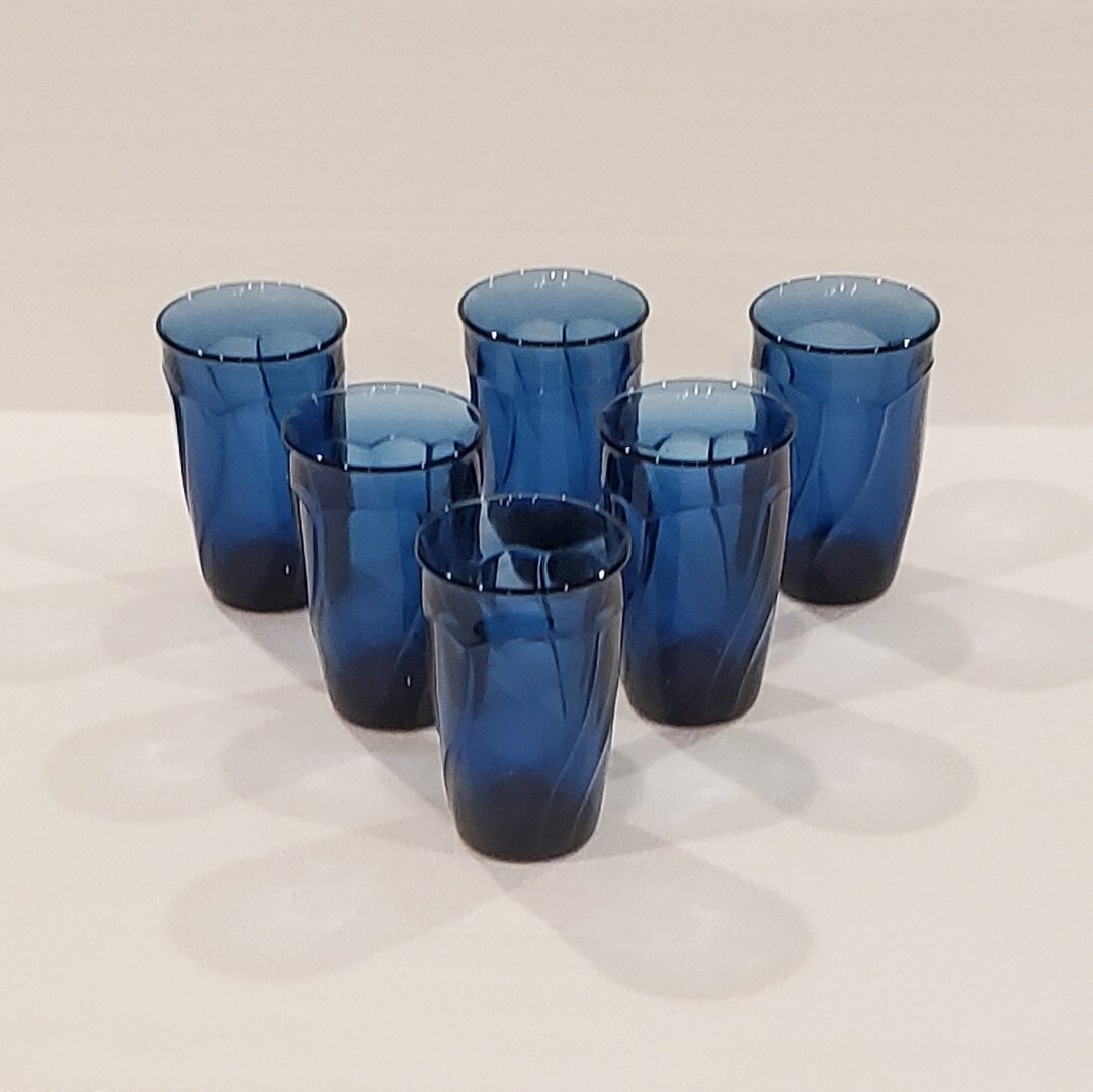 Set of 6 Noritake Sweet Swirl Dark Blue Tumblers, Noritake Glassware