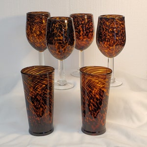 6 Piece Set of MCM Hand Blown Tortoise Shell Glassware, Mid-mod ...
