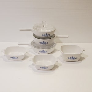 Corning Ware Blue Cornflower Petite Casseroles and Petite Skillets, Set of 3 Skillets with Pyrex Lids, & 3 Petite Casserole Dishes, 9 Pieces