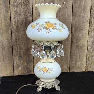 Vintage 3 Way Floral Hurricane Lamp, Hurricane Table Lamp, Vintage Hurricane Lamp, Hurricane Table Lamp, Vintage Floral Lamp