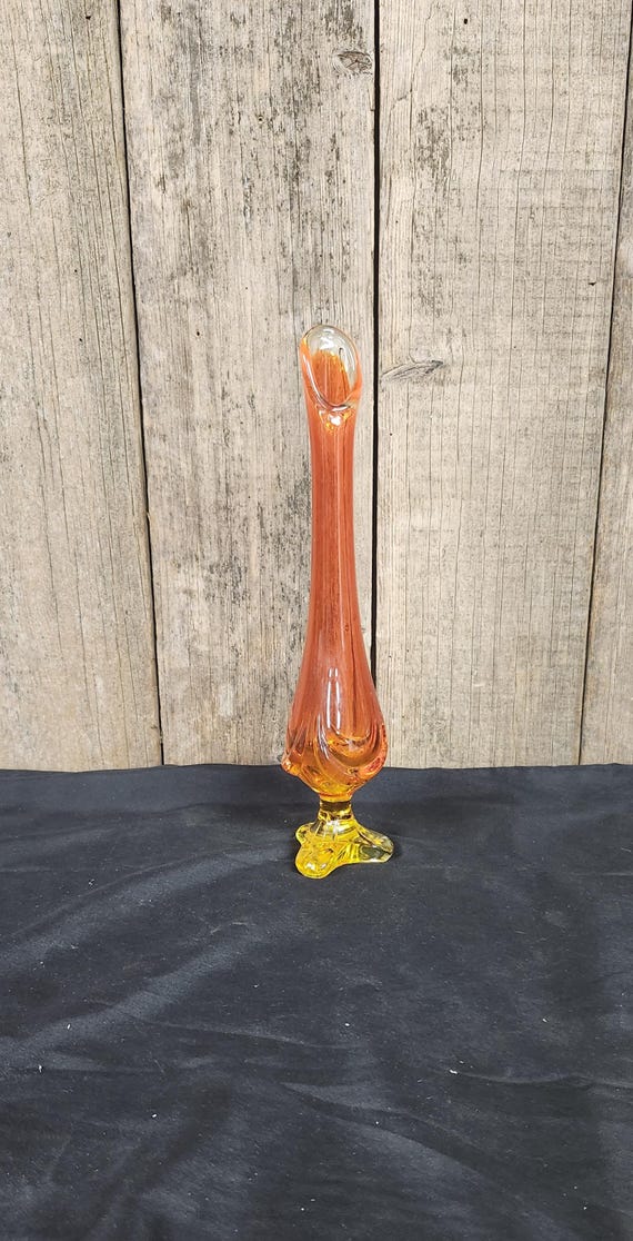 Vintage Viking Glass Vase: Orange Arching Thumbprint, 12 Inch