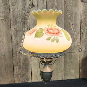 Vintage Floral Hand Painted Swag Light, Vintage Hanging Light, Vintage Hanging Lamp, Hand Painted Swag Lamp, Vintage Rose  Swag Light