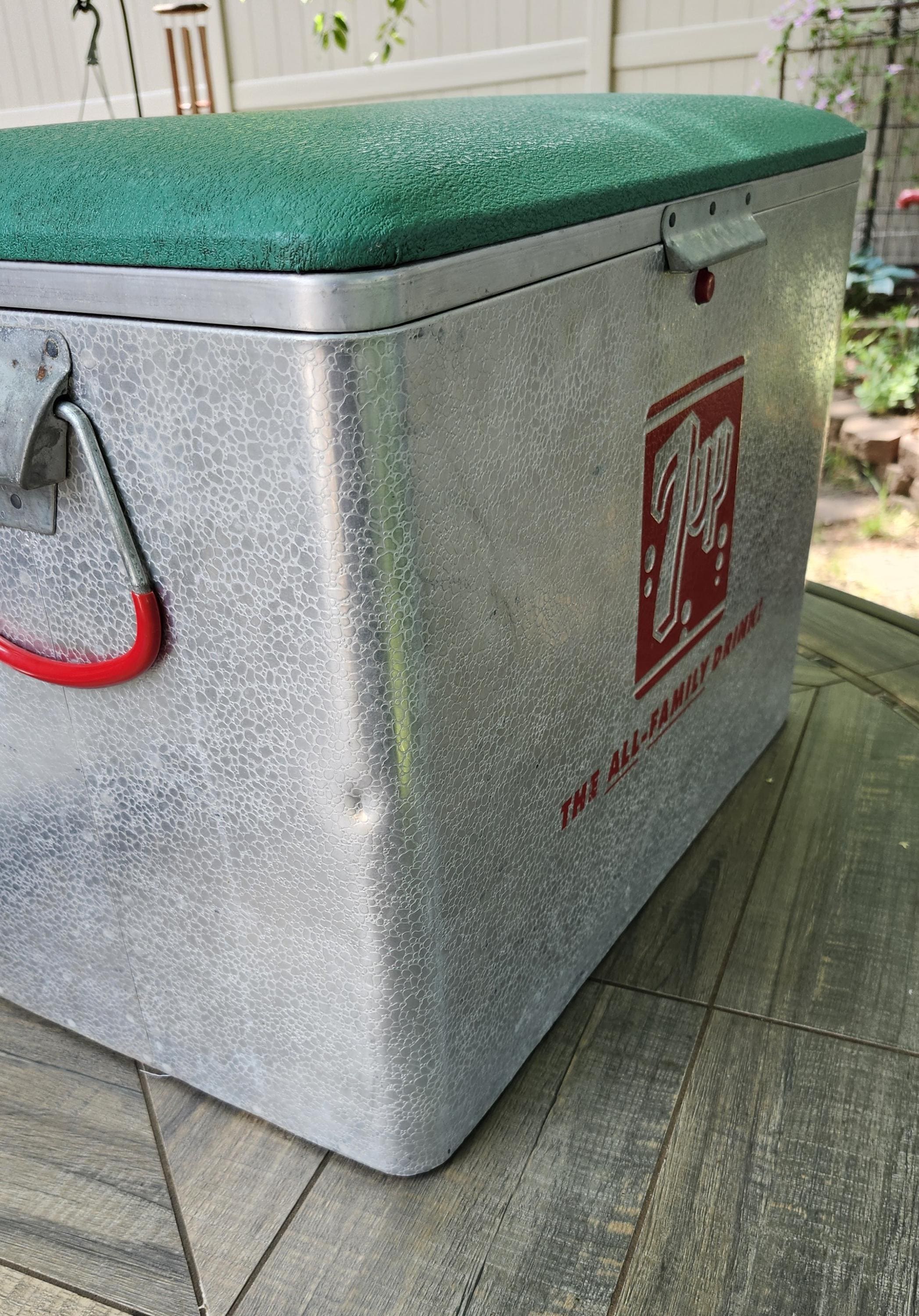 Vintage 7 up Cooler: 1960s Aluminum Picnic Cooler With Bottle