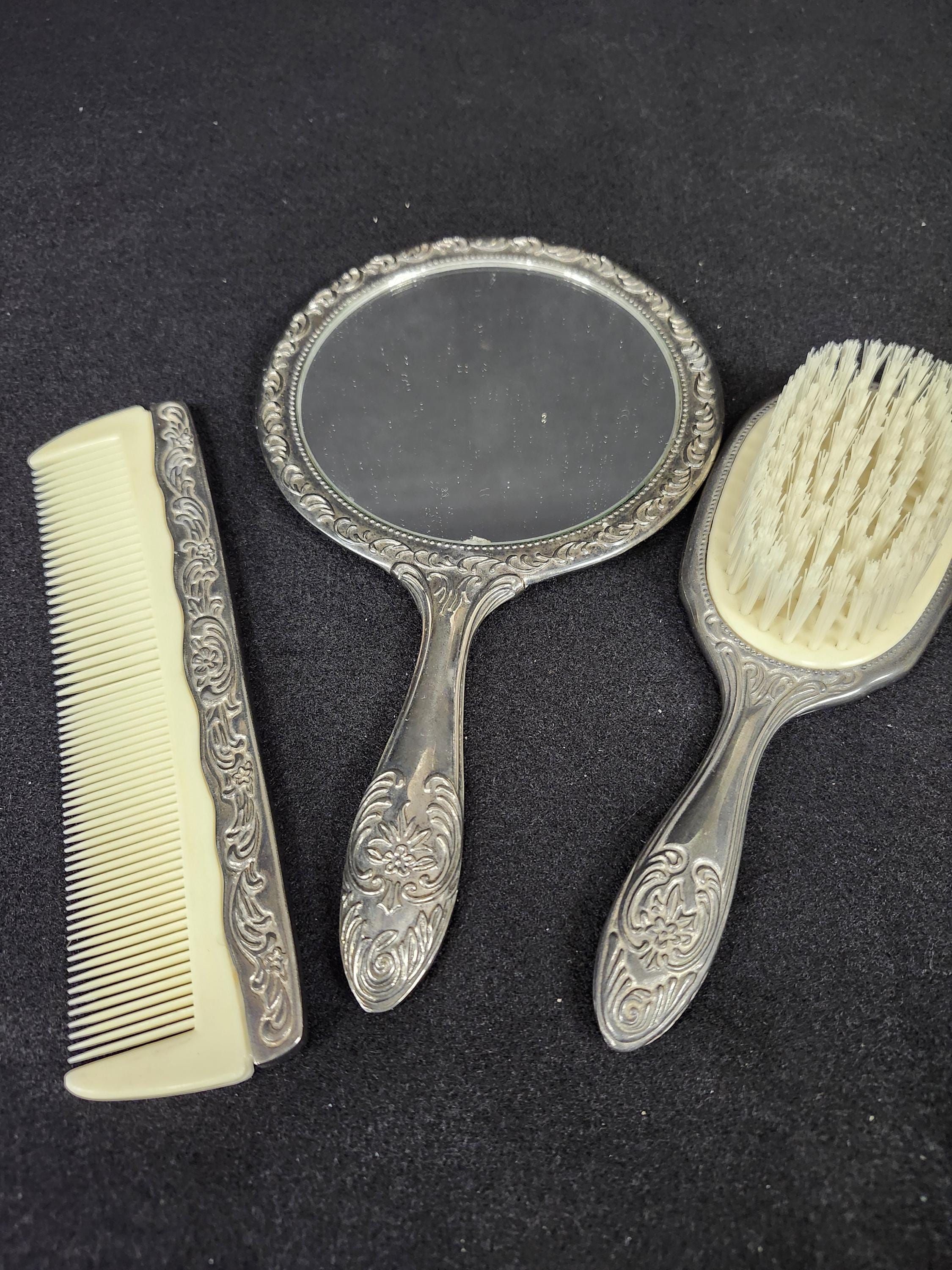 Vintage 1960’s Silver-tone Vanity Set 3 Piece Handheld Mirror, Brush and Comb Amazon.com : 3 pc Silver Chrome Girls Vanity Set Comb Brush  main image 2