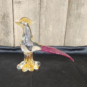 Vintage Murano Glass Pheasant, Pheasant Rooster, Murano Pheasant Rooster, MCM Murano Glass Pheasant, Hand Blown Glass Pheasant