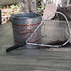 Minnow Bucket, Trout Net, Falls City Air Breather Minnow Bucket, No. 810-G, Fishing, Hunting and Fishing, Vintage Minnow Bucket, Live Bait