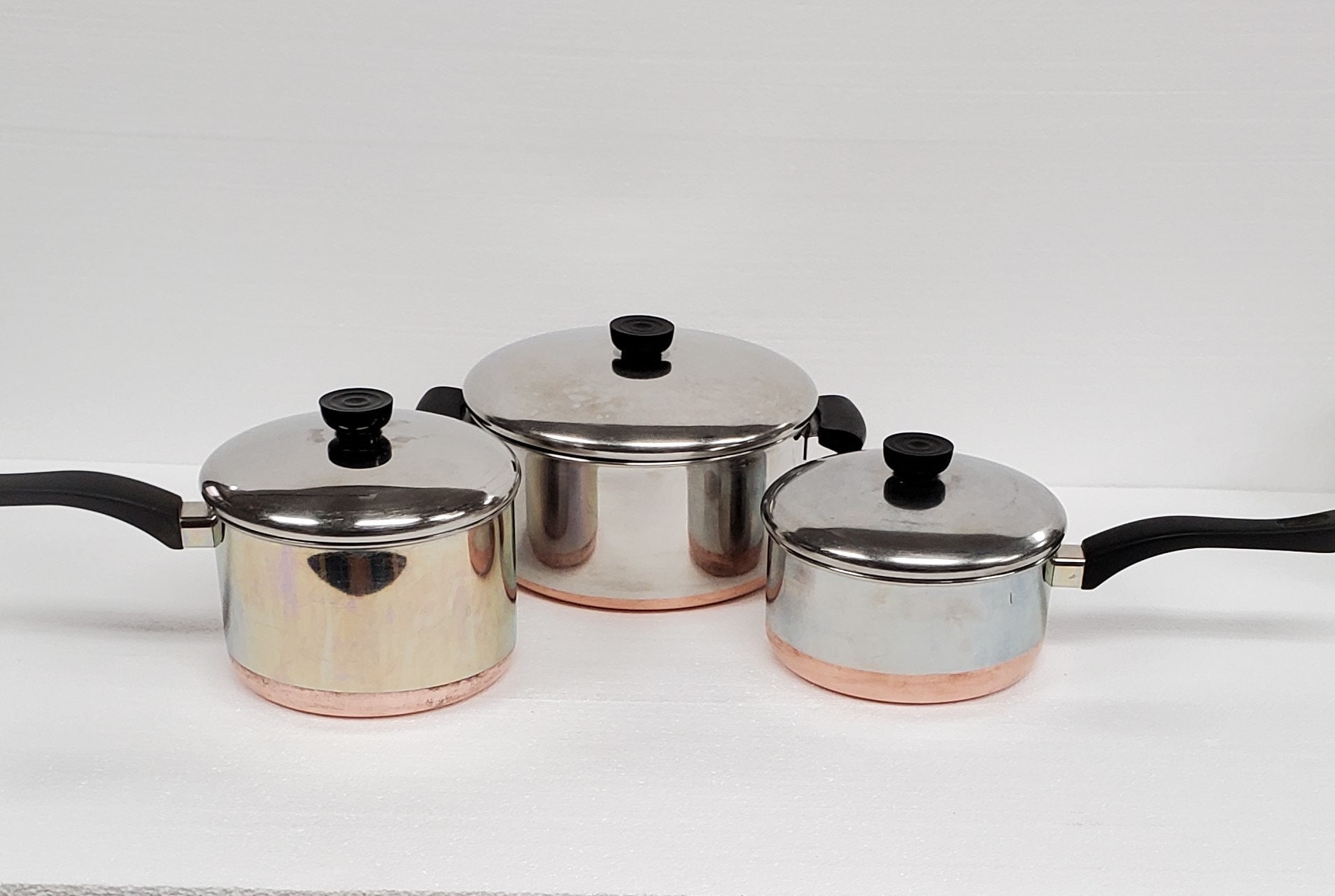 Revere Ware Lot of 7 Stainless Steel Copper Bottom Skillet Pot Pan Set