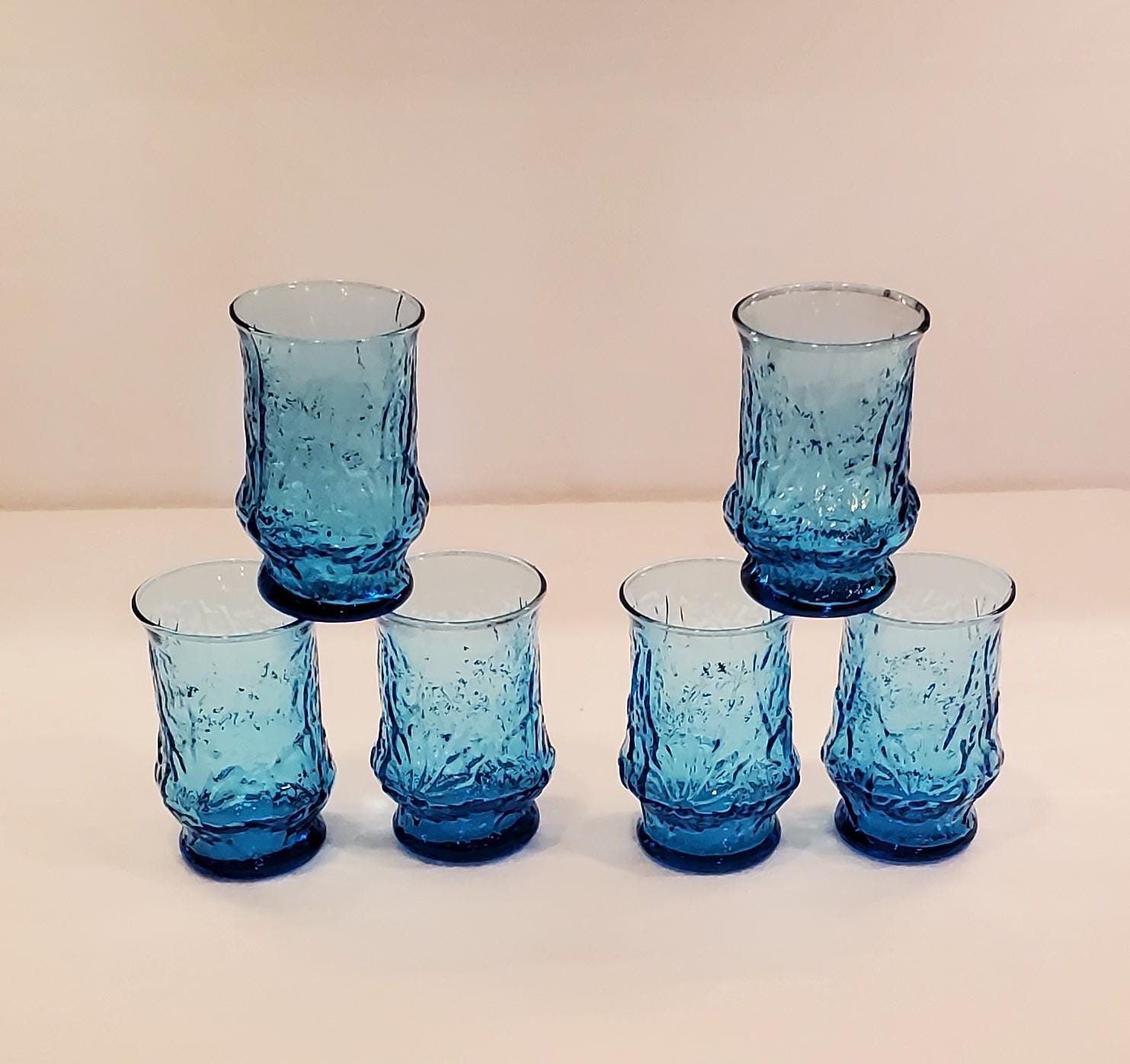 Glasses, Set of 8 Anchor Hocking Electric Blue Rainflower 6 Ounce
