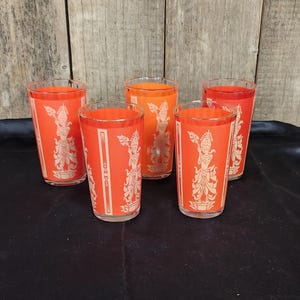 Culver Thai Mandalay Glasses, 5 Piece Set, Culver Thai Mandalay Highball Glasses, Bar Glasses, MCM Bar Glasses, Vintage Glasses