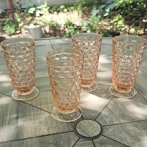 Whitehall by Indiana Glass, Set of 4 Pink Footed 12 Ounce Glasses, MCM Glasses, MCM Glassware, Vintage Glassware, Pink Glasses, MCM Glasses