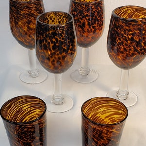 6 Piece Set of MCM Hand Blown Tortoise Shell Glassware, Mid-mod ...