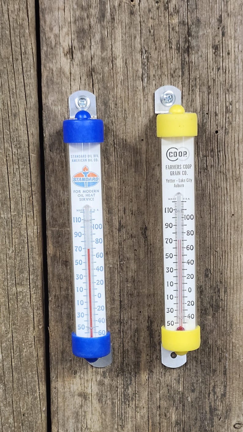 Choice of Vintage Glass Cylinder Wall Mount Thermometers, Standard Oil ...