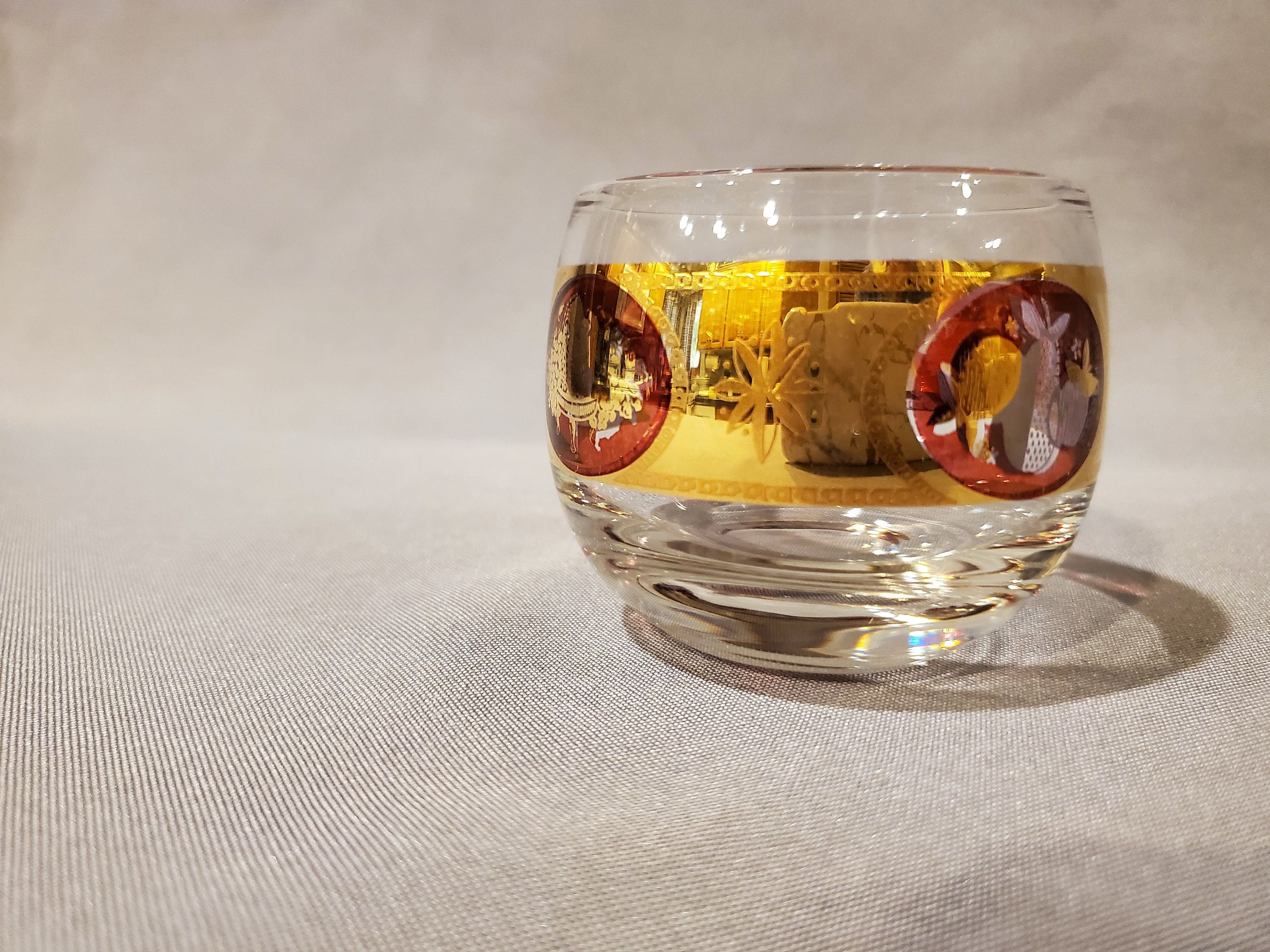 Roly Poly Bar Glasses Gold and Red Bar Glasses Set of 8 4 Etsy