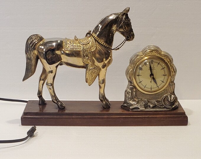 Horse Clock, Vintage United Brass Horse Clock, Selfstarting Clock, Brass Horse Clock, Horse