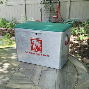 7 Up &quot;The All Family Drink&quot; Cooler, 7 Up Cooler, Drink Cooler, Picnic Cooler, Camp Cooler, Large Cooler, Vintage Cooler, Aluminum Cooler
