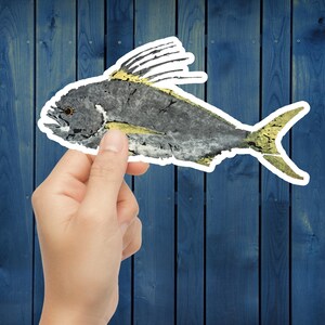 Colorful Fish Sticker ~ Perfect Gift for Fishermen ~ Gyotaku Artwork ~ Ocean Decal for Laptop, Water Bottle, Journal ~ Roosterfish Sticker