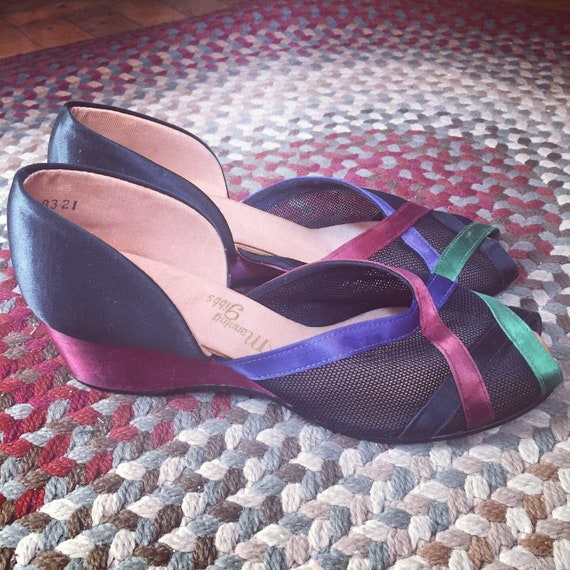 True Vintage 1940s Satin and Mesh Jewel Toned Slip