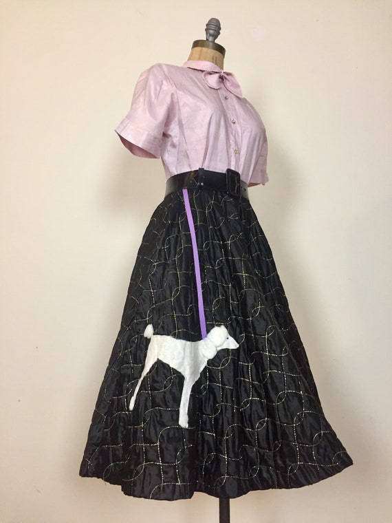 True Vintage 50s Quilted Black Satin Circle Skirt