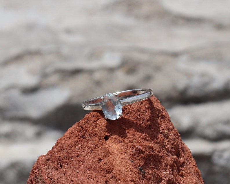 Amazing Handmade Oval Sterling Silver Ring- Aquamarine Ring Aquamarine Jewelry Aquamarine Birthstone Natural Aquamarine Faceted Ring