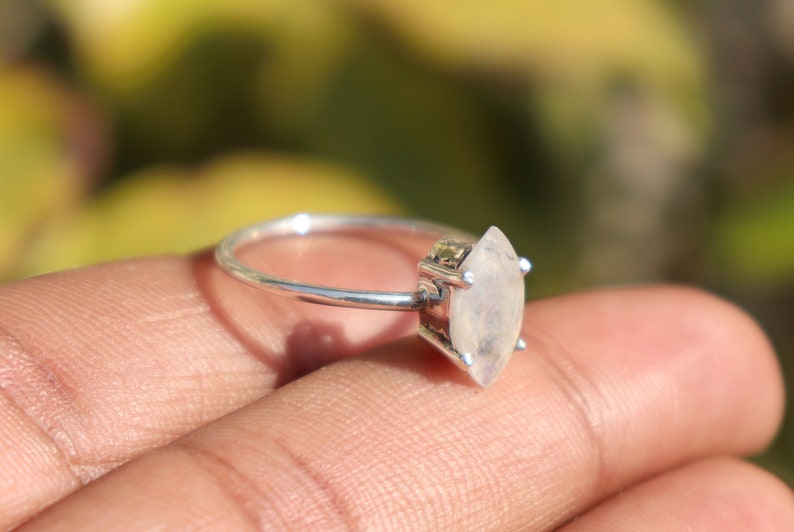 Birthstone Ring Sterling Silver Ring Natural Rainbow Moonstone Sterling Silver Ring Rainbow Moonstone Ring Rings Moonstone Ring
