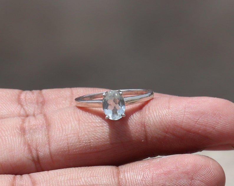 Amazing Handmade Oval Sterling Silver Ring- Aquamarine Ring Aquamarine Jewelry Aquamarine Birthstone Natural Aquamarine Faceted Ring