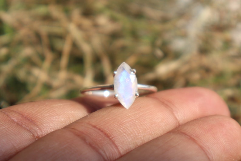 Birthstone Ring Sterling Silver Ring Natural Rainbow Moonstone Sterling Silver Ring Rainbow Moonstone Ring Rings Moonstone Ring