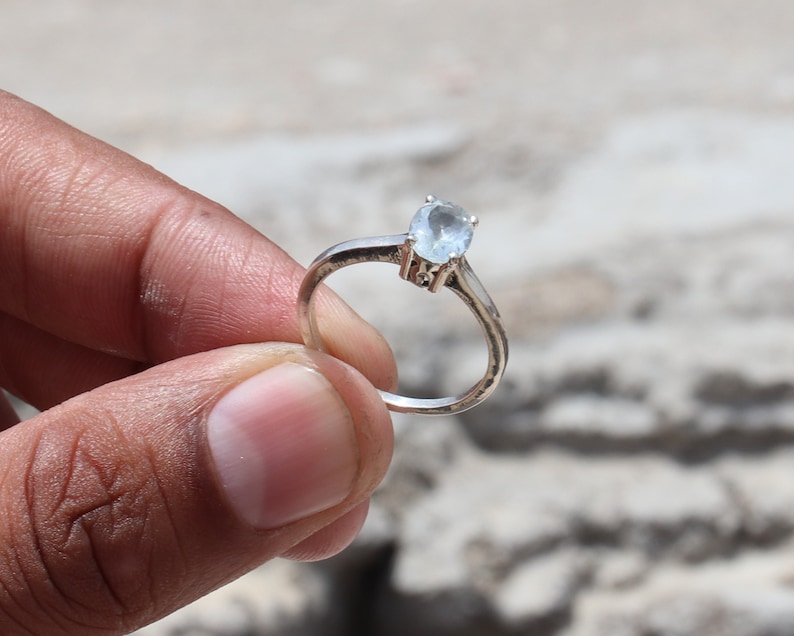 Amazing Handmade Oval Sterling Silver Ring- Aquamarine Ring Aquamarine Jewelry Aquamarine Birthstone Natural Aquamarine Faceted Ring