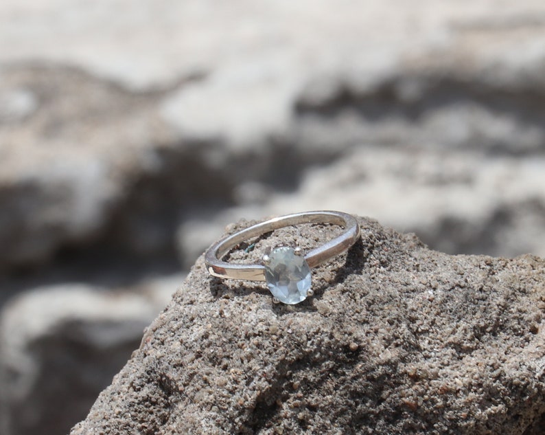Amazing Handmade Oval Sterling Silver Ring- Aquamarine Ring Aquamarine Jewelry Aquamarine Birthstone Natural Aquamarine Faceted Ring