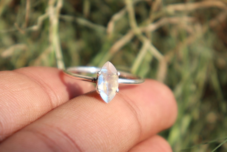 Birthstone Ring Sterling Silver Ring Natural Rainbow Moonstone Sterling Silver Ring Rainbow Moonstone Ring Rings Moonstone Ring