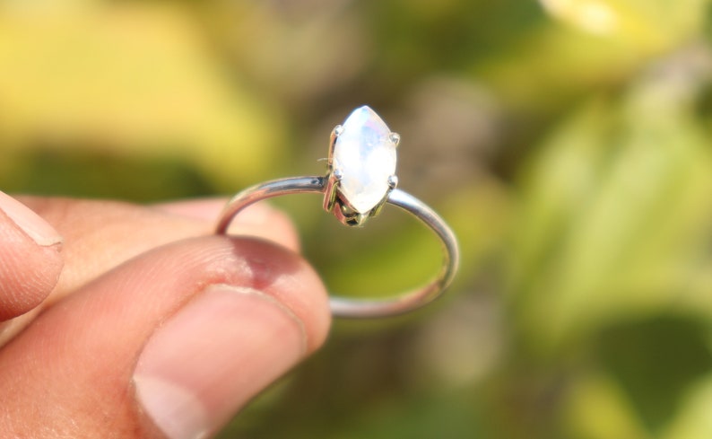 Birthstone Ring Sterling Silver Ring Natural Rainbow Moonstone Sterling Silver Ring Rainbow Moonstone Ring Rings Moonstone Ring