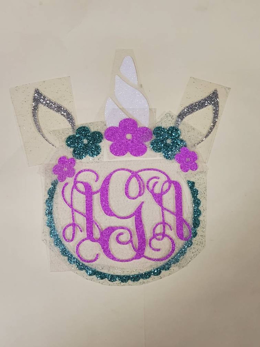 Unicorn Monogram Decal Floral Unicorn Decal Unicorn Etsy